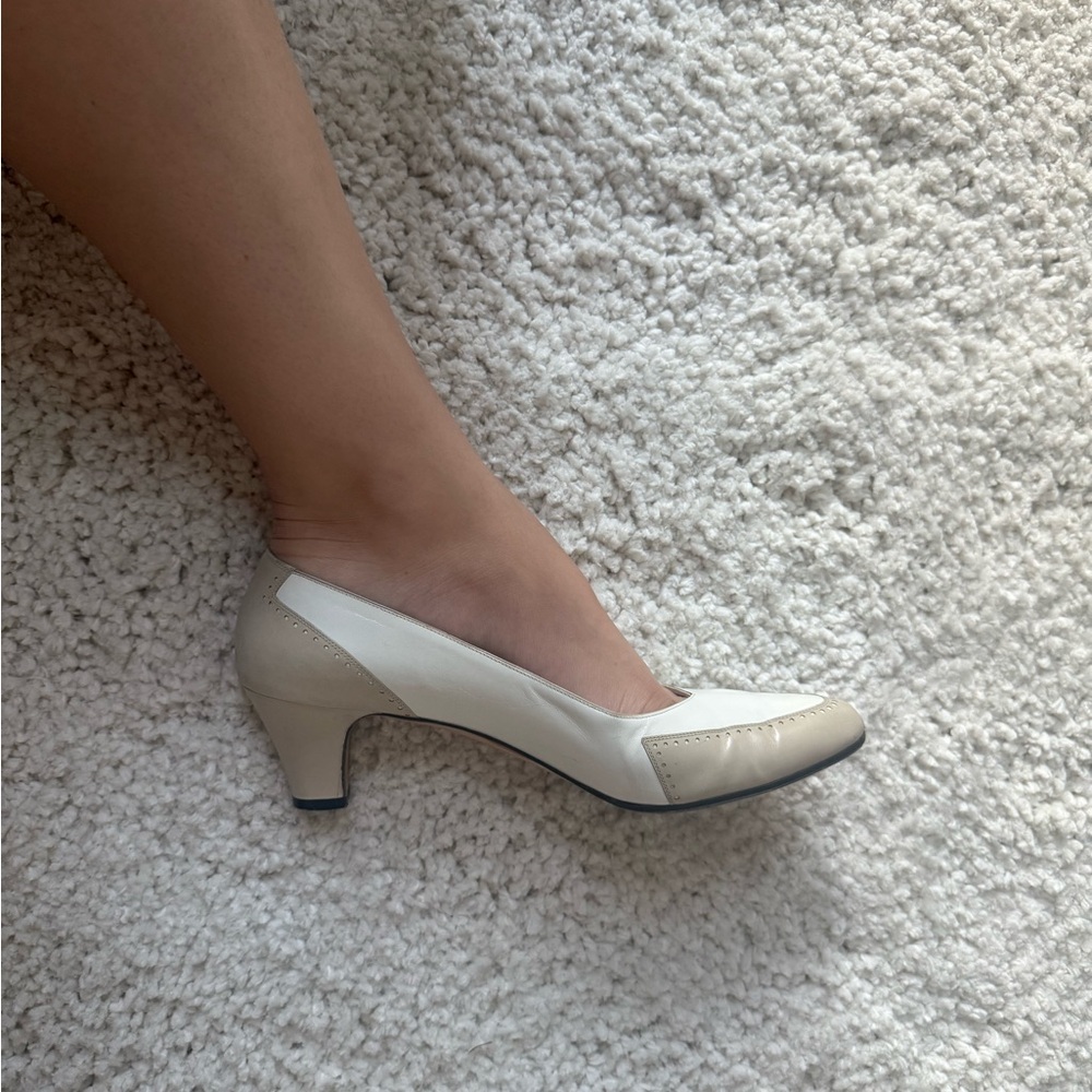 Vintage Ferragamo Beige & White Heels